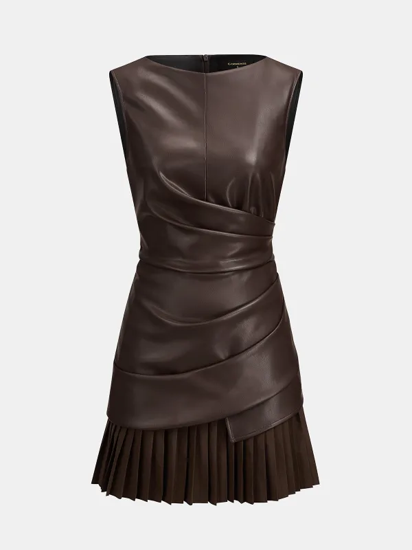 Faux Leather Pleated Mini Dress made by COMMENSE