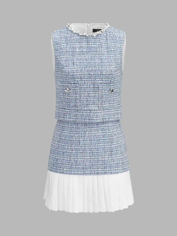 Pleated Hem Tweed Mini Dress made by COMMENSE