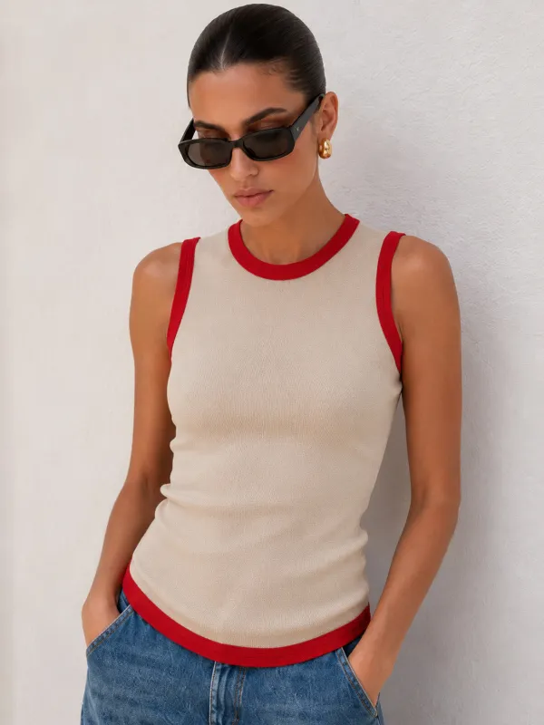 Contrast Trim Curved Hem Tank Top made by COMMENSE