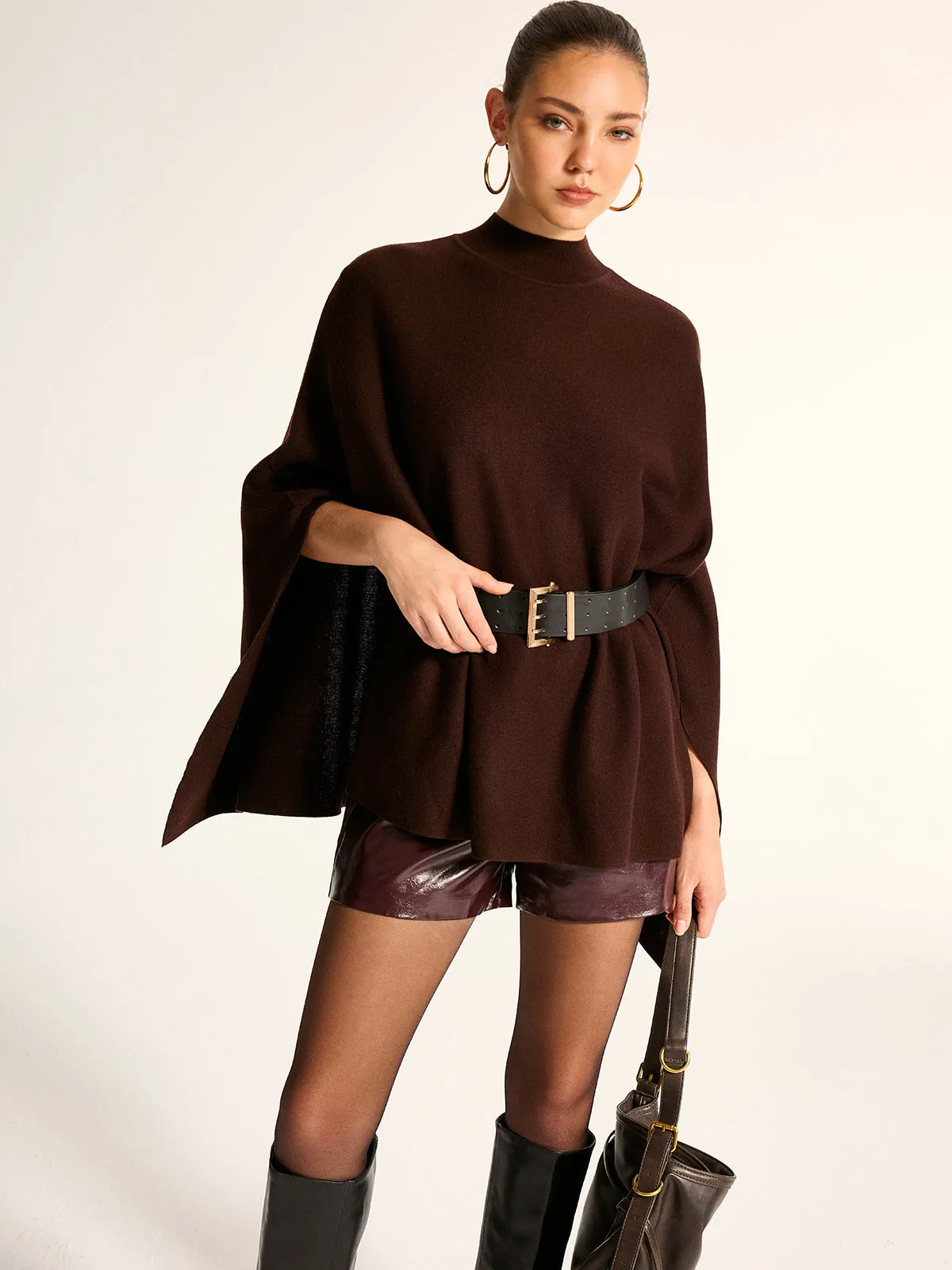 High Neck Belted Knit Cape Top sold by COMMENSE product image thumbnail 4