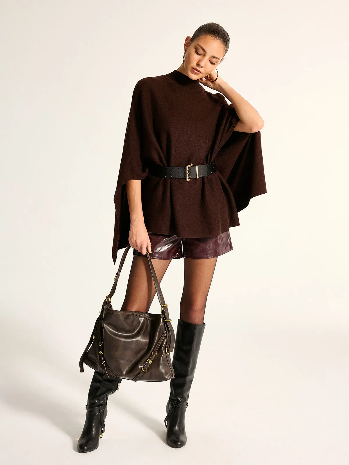 High Neck Belted Knit Cape Top sold by COMMENSE product image thumbnail 2
