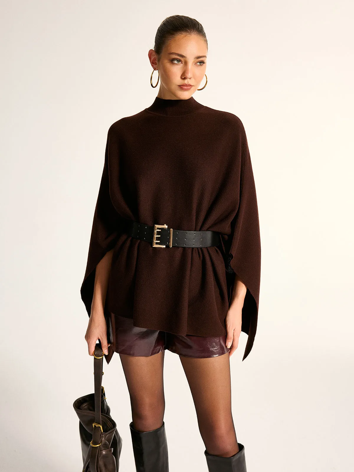 High Neck Belted Knit Cape Top sold by COMMENSE product image thumbnail 3