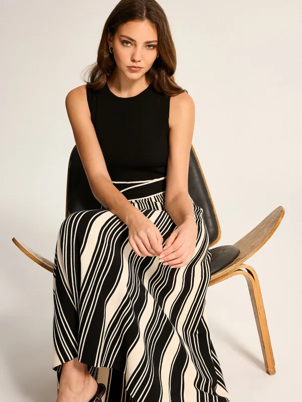 Sleeveless Tie-Waist Striped Knit Midi Dress made by COMMENSE