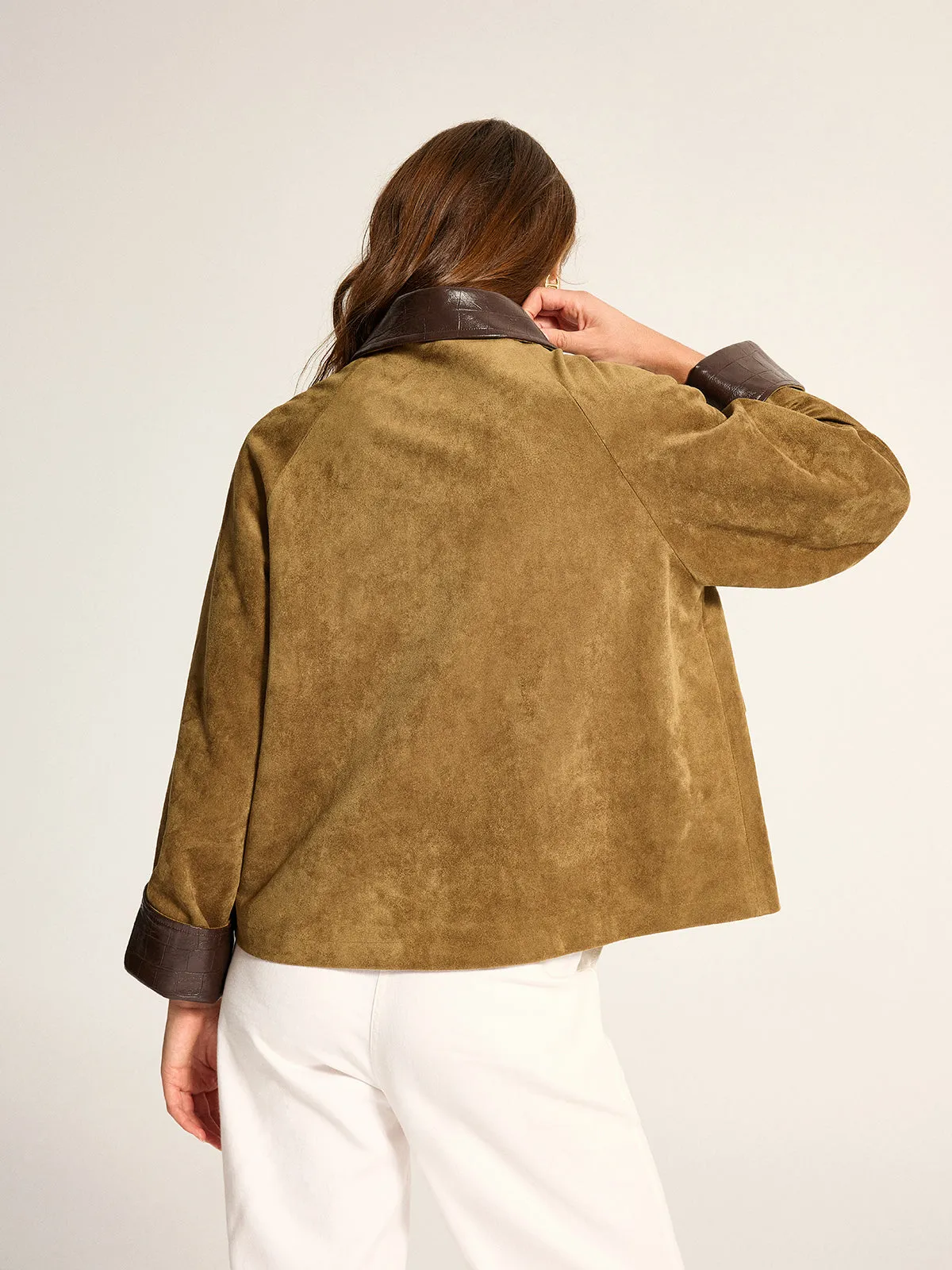 Faux Leather Collar Suede Effect Utility Jacket sold by COMMENSE product image thumbnail 5