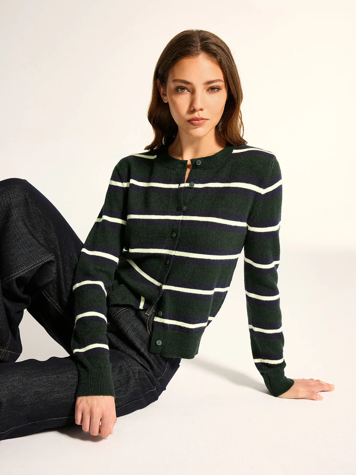 Classic Striped Button Knit Cardigan sold by COMMENSE