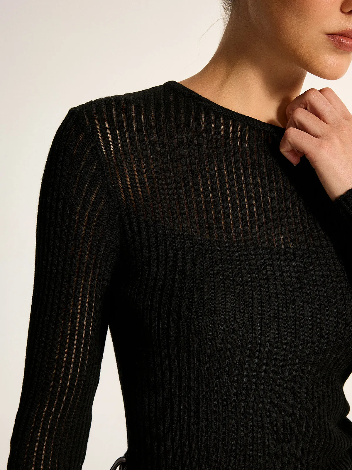 Sheer Ribbed Long Sleeve Knit Top sold by COMMENSE product image thumbnail 3