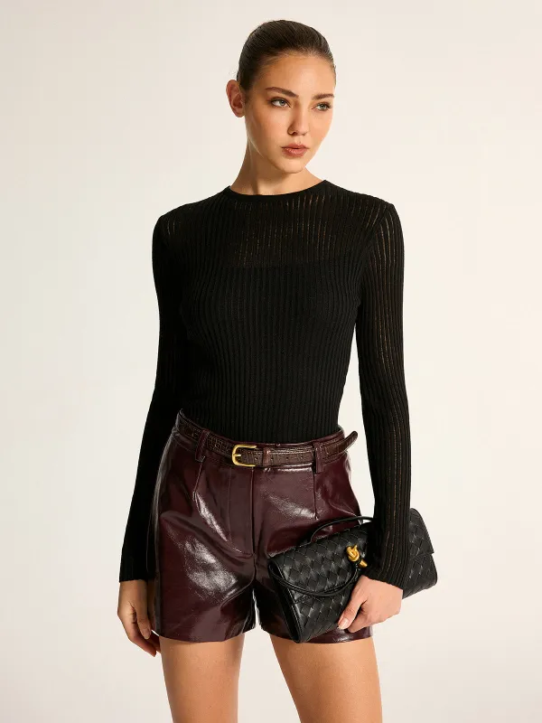 Sheer Ribbed Long Sleeve Knit Top made by COMMENSE