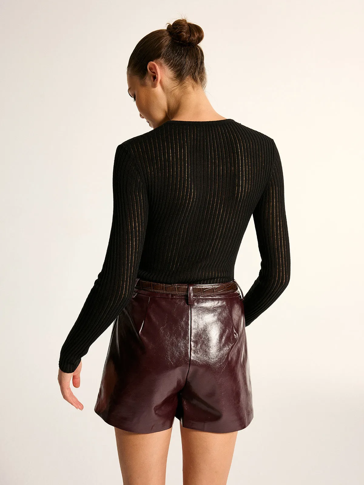 Sheer Ribbed Long Sleeve Knit Top sold by COMMENSE product image thumbnail 5