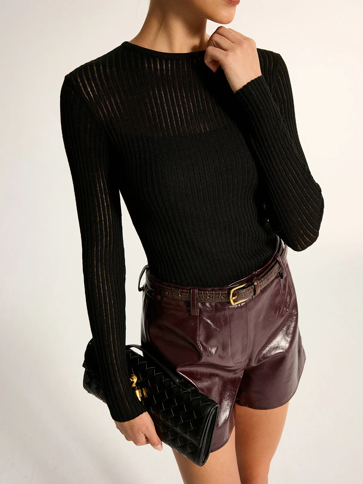 Sheer Ribbed Long Sleeve Knit Top sold by COMMENSE product image thumbnail 2