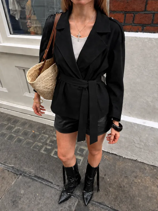 Epaulet Detail Belted Lapel Trench Coat made by COMMENSE