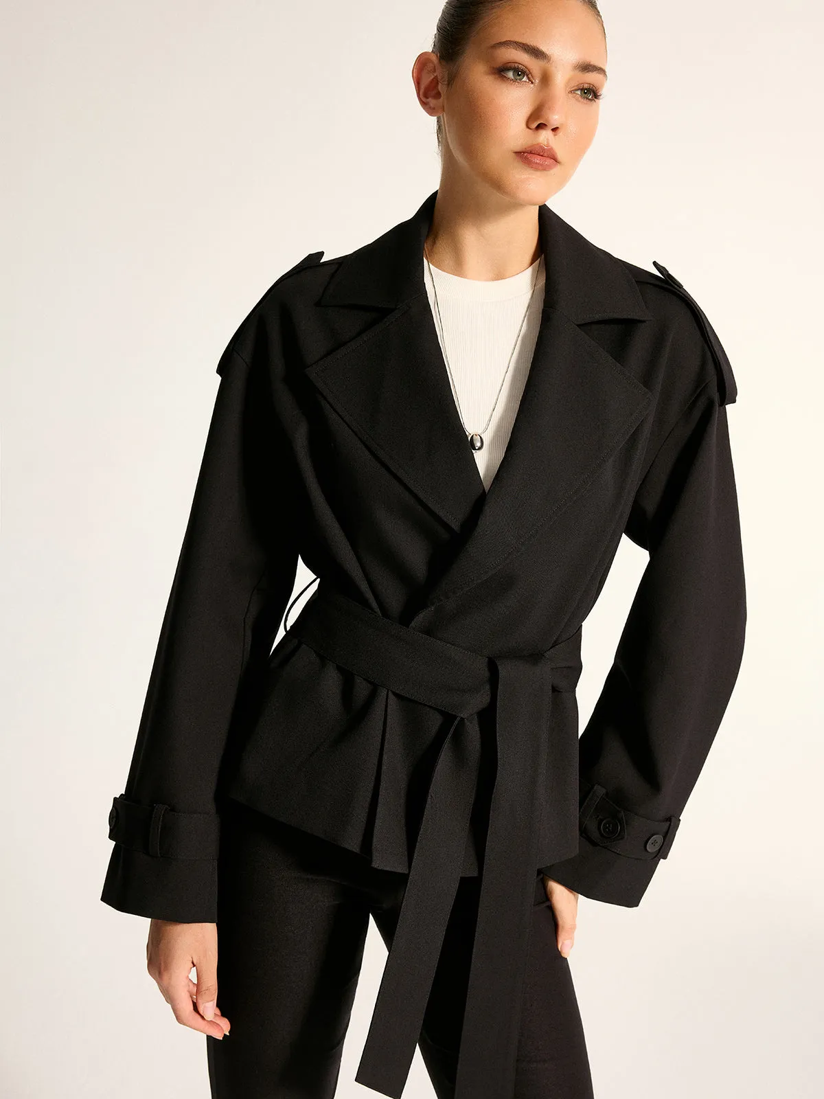 Epaulet Detail Belted Lapel Trench Coat sold by COMMENSE product image thumbnail 2