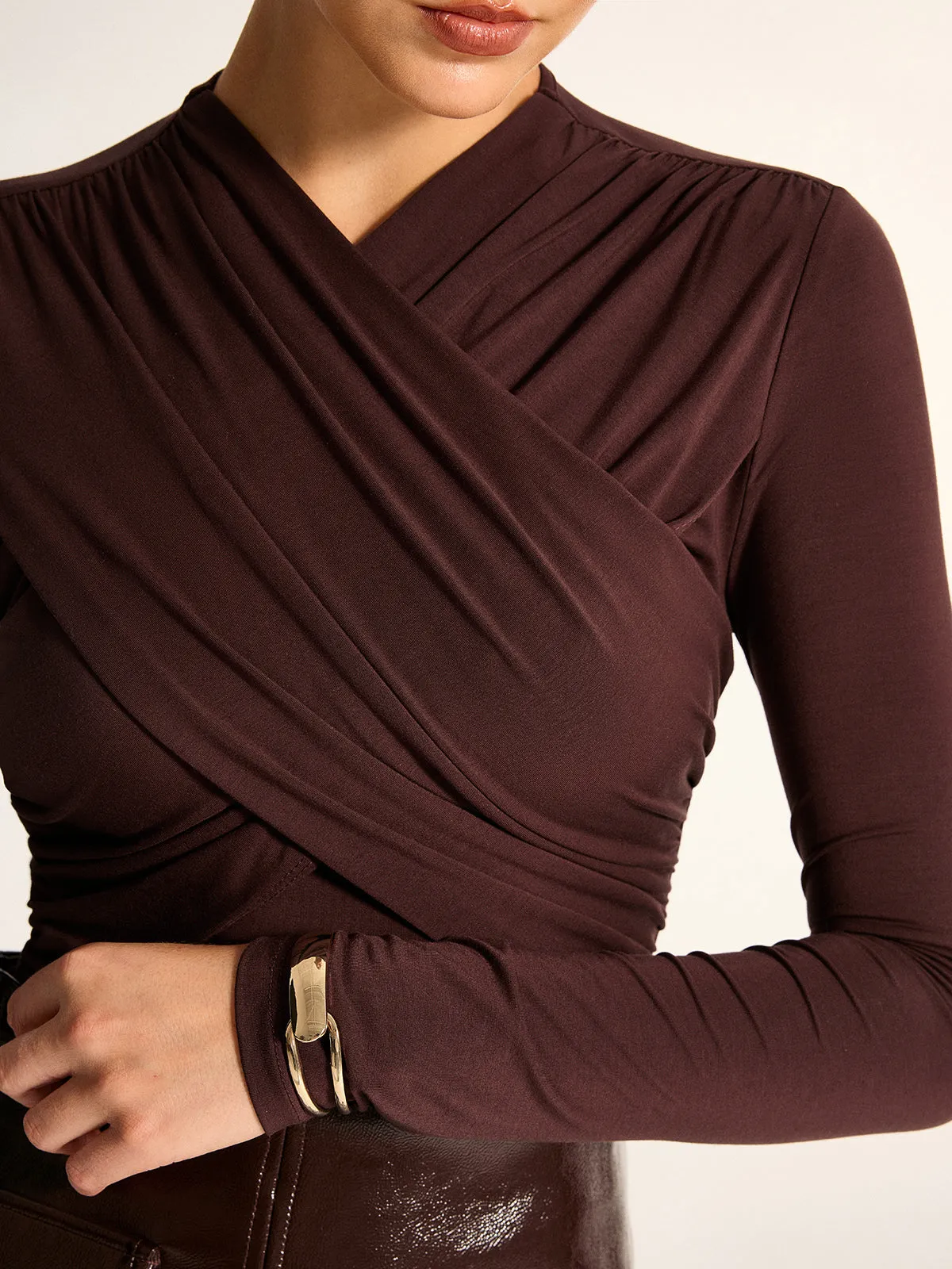Cross Wrap Draped Long Sleeve Blouse sold by COMMENSE product image thumbnail 5