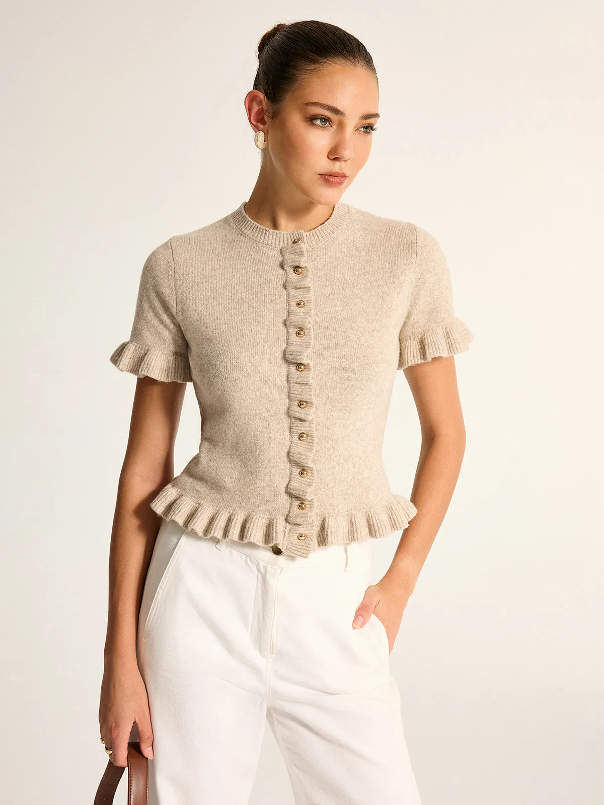 Ruffle Trim Short Sleeve Knit Cardigan sold by COMMENSE product image thumbnail 2