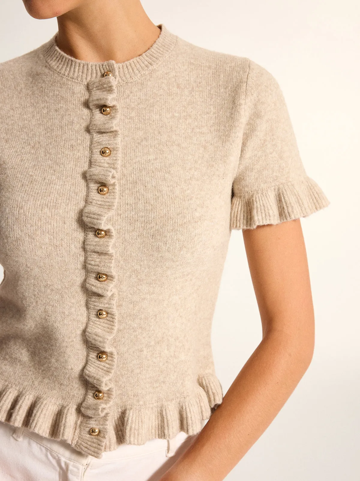 Ruffle Trim Short Sleeve Knit Cardigan sold by COMMENSE product image thumbnail 5