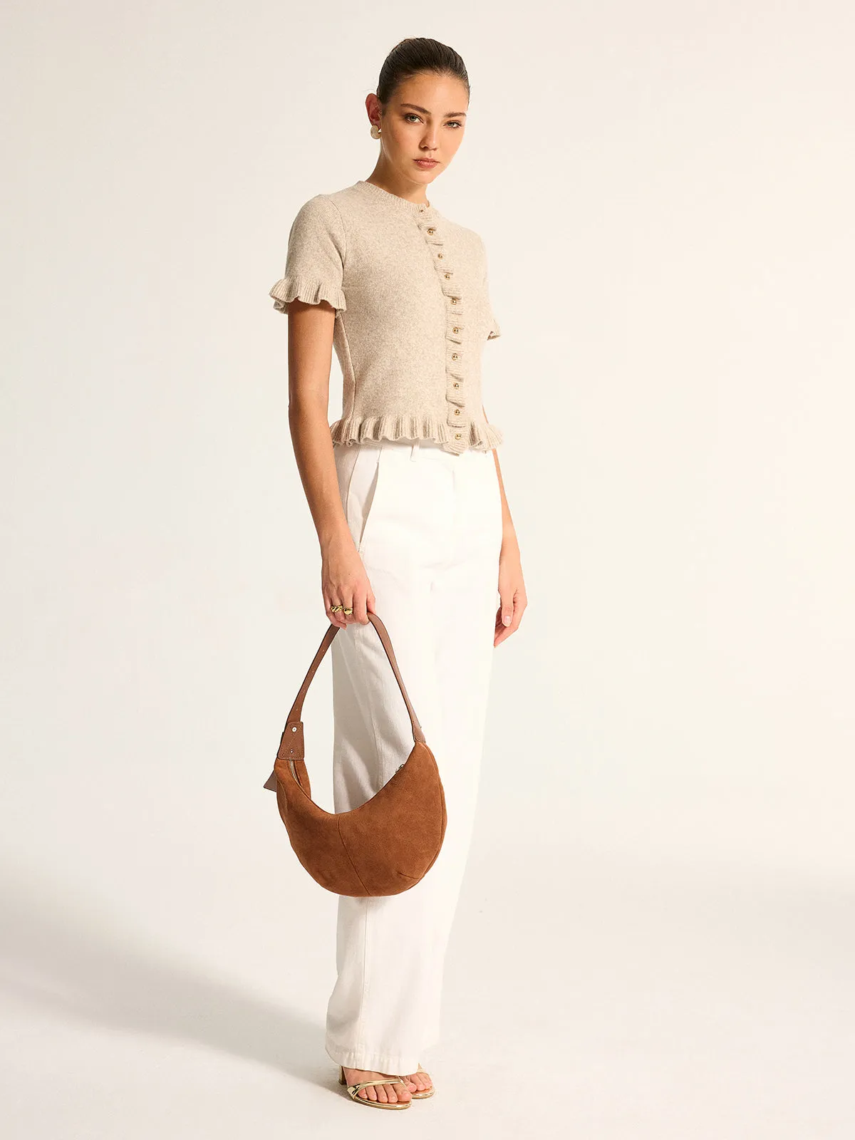Ruffle Trim Short Sleeve Knit Cardigan sold by COMMENSE product image thumbnail 4