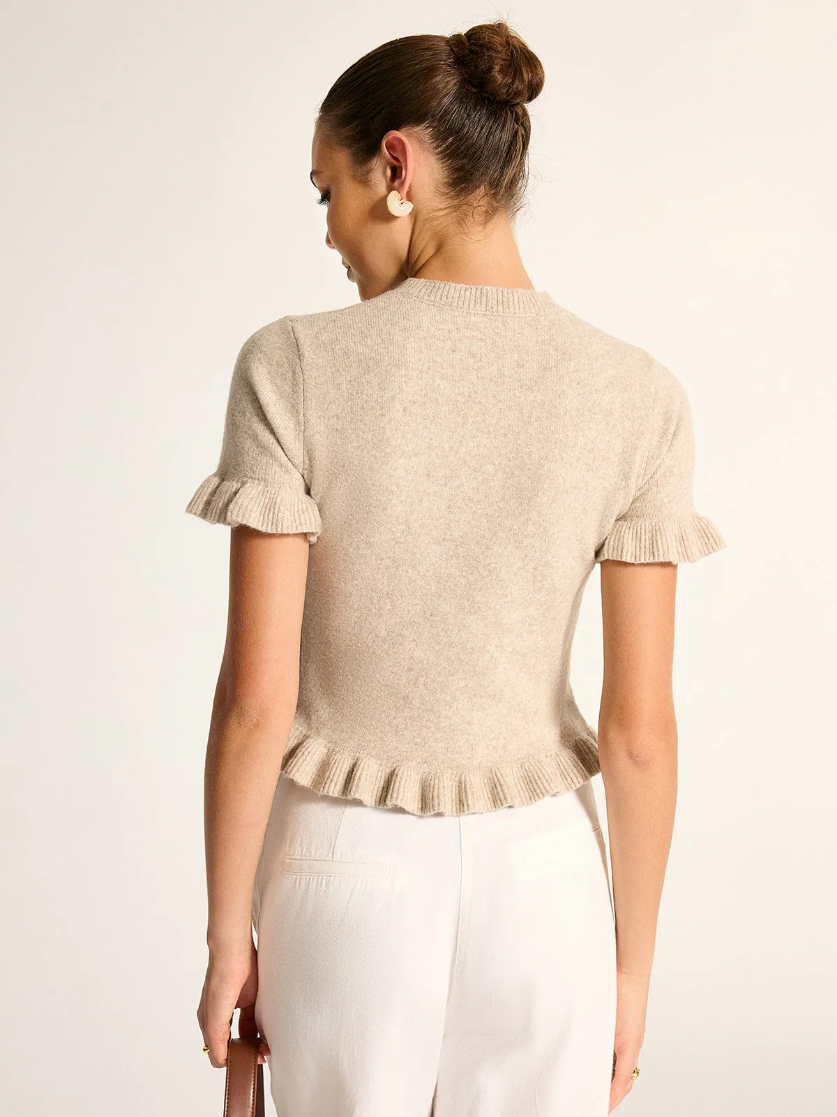 Ruffle Trim Short Sleeve Knit Cardigan sold by COMMENSE product image thumbnail 3