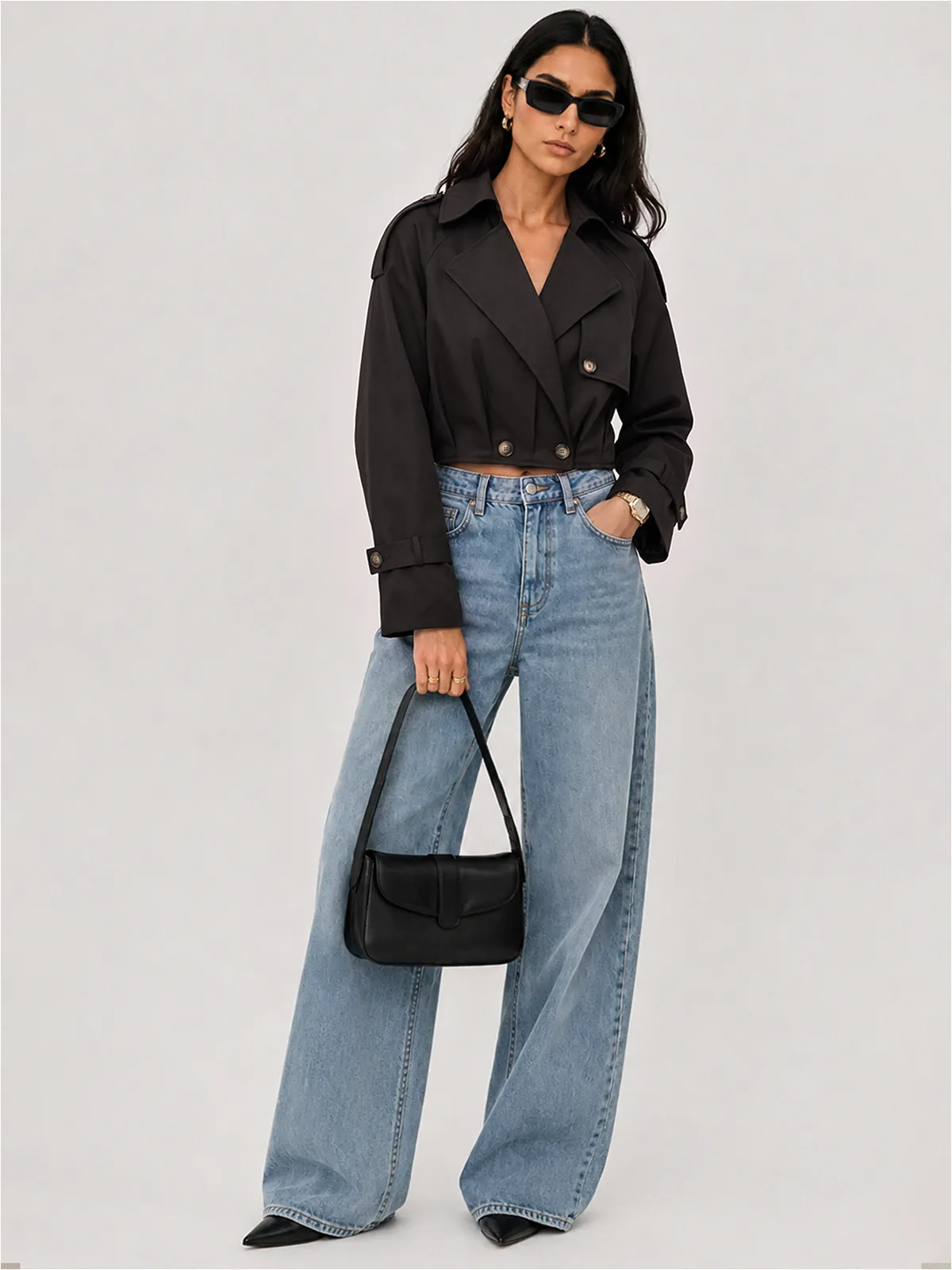 Lapel Double‑Breasted Cropped Trench Coat sold by COMMENSE product image thumbnail 3