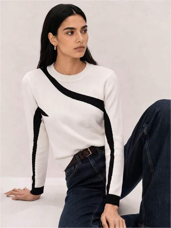 Abstract Color Block Long Sleeve Knit Top made by COMMENSE