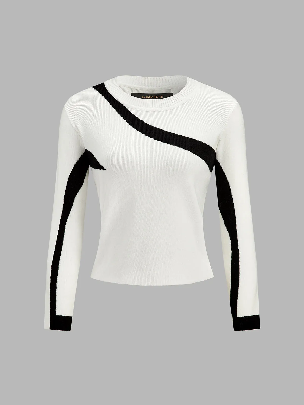Abstract Color Block Long Sleeve Knit Top sold by COMMENSE product image thumbnail 2
