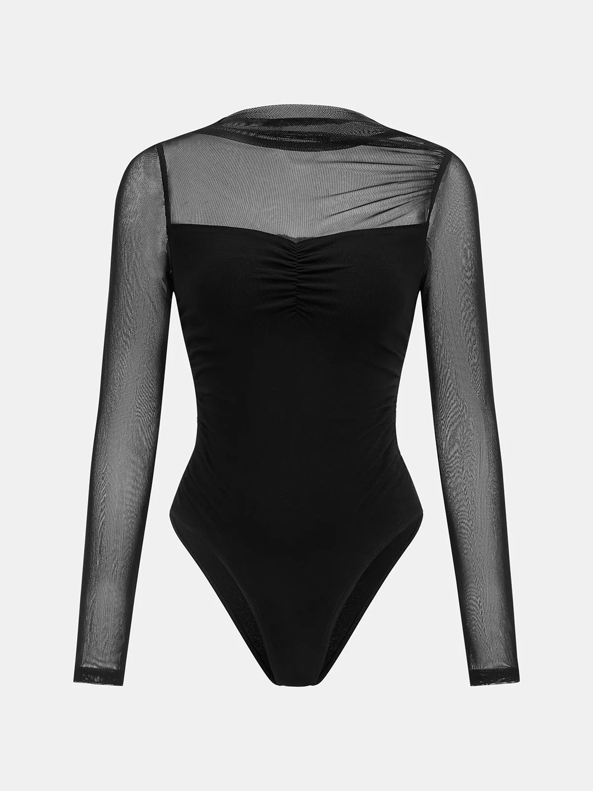 Sheer Mesh Panel Ruched Bodysuit sold by COMMENSE product image thumbnail 2