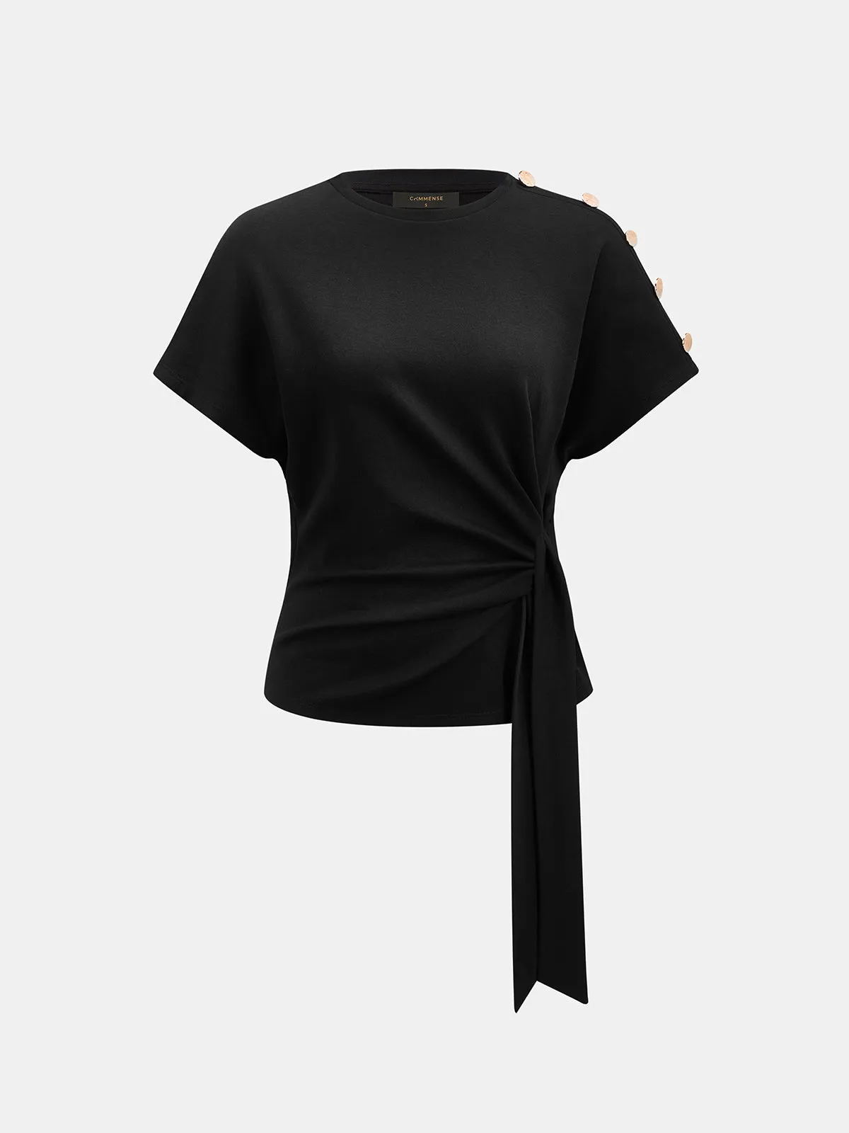 Shoulder Button Tie-Side Short Sleeve Top sold by COMMENSE product image thumbnail 2