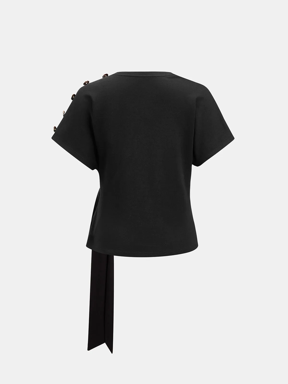Shoulder Button Tie-Side Short Sleeve Top sold by COMMENSE product image thumbnail 3