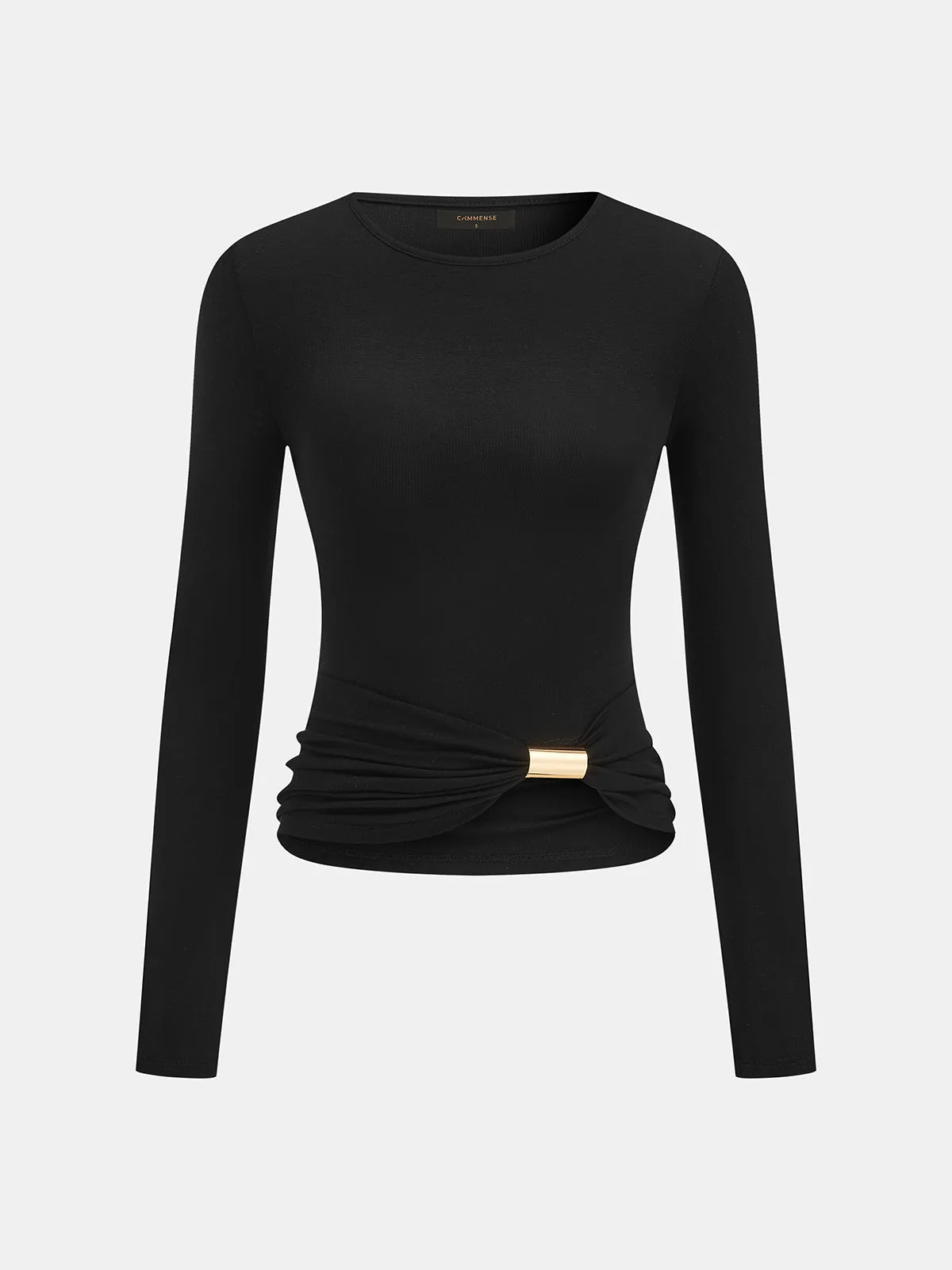 Twist Waist Metal Buckle Long Sleeve Top sold by COMMENSE product image thumbnail 2