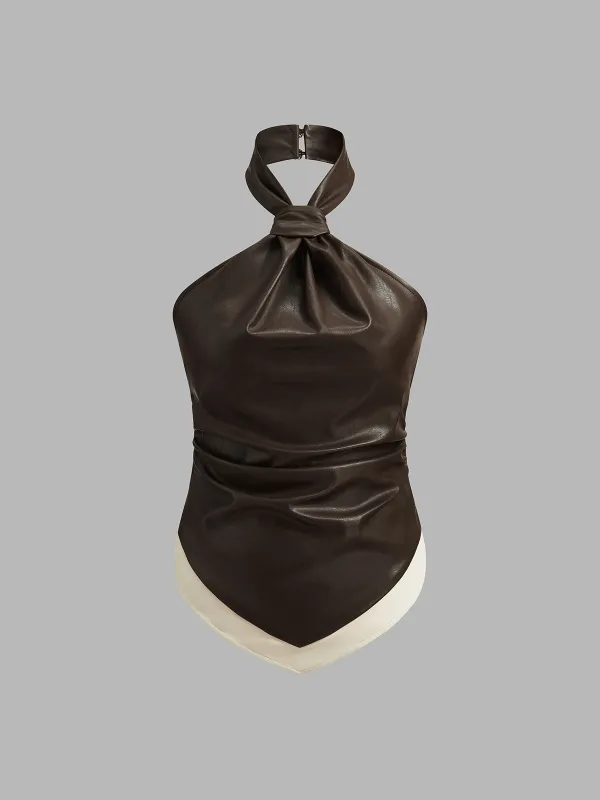 Knot Halter Faux Leather Top made by COMMENSE