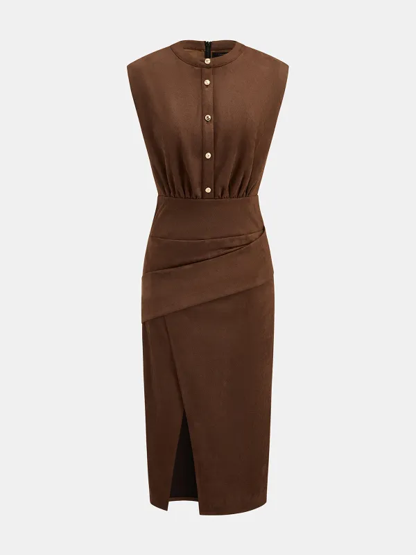 Suede Effect Wrap Slit Midi Dress made by COMMENSE