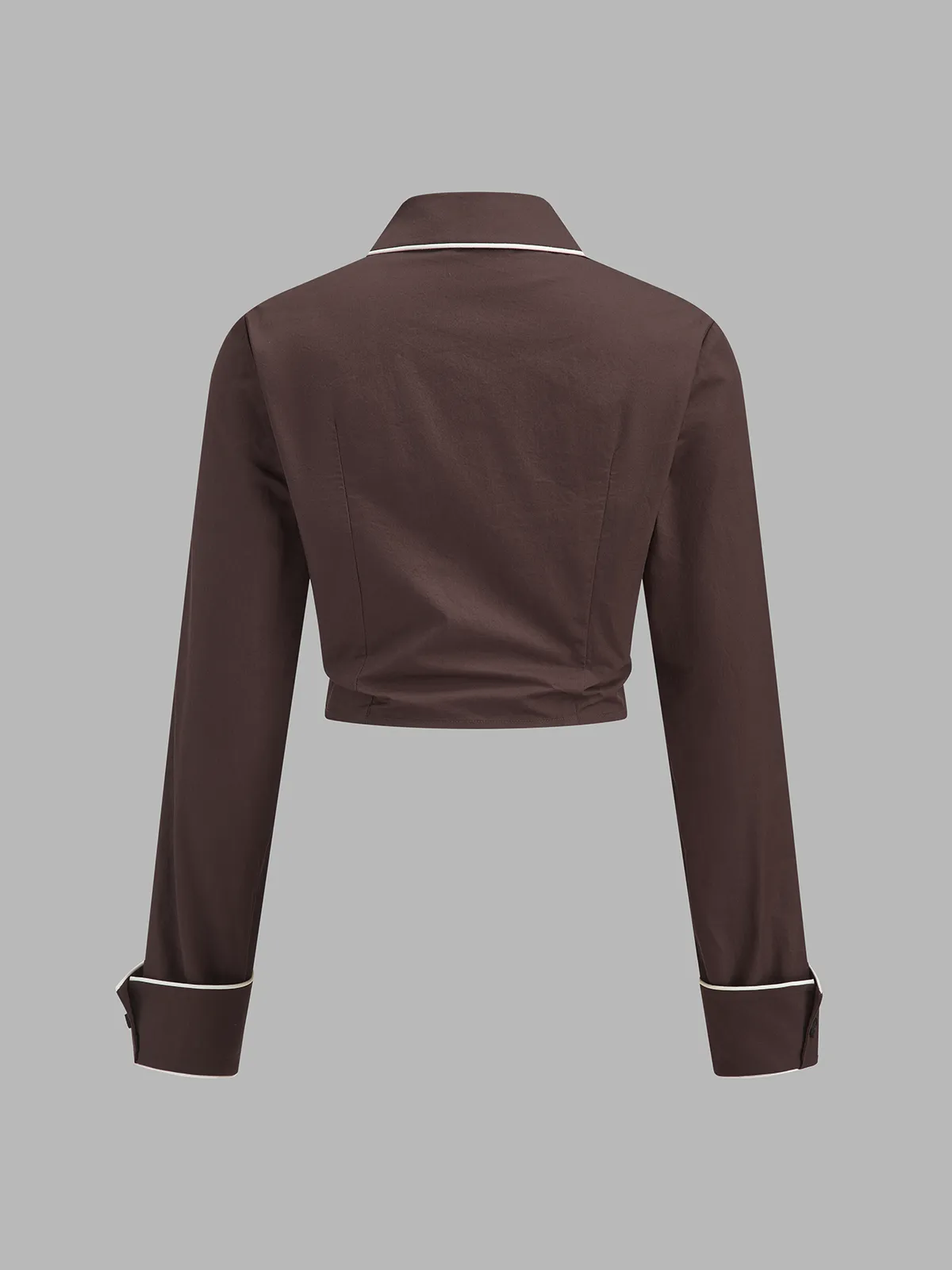 Contrast Piping Tie‑Front Cropped Shirt sold by COMMENSE product image thumbnail 2