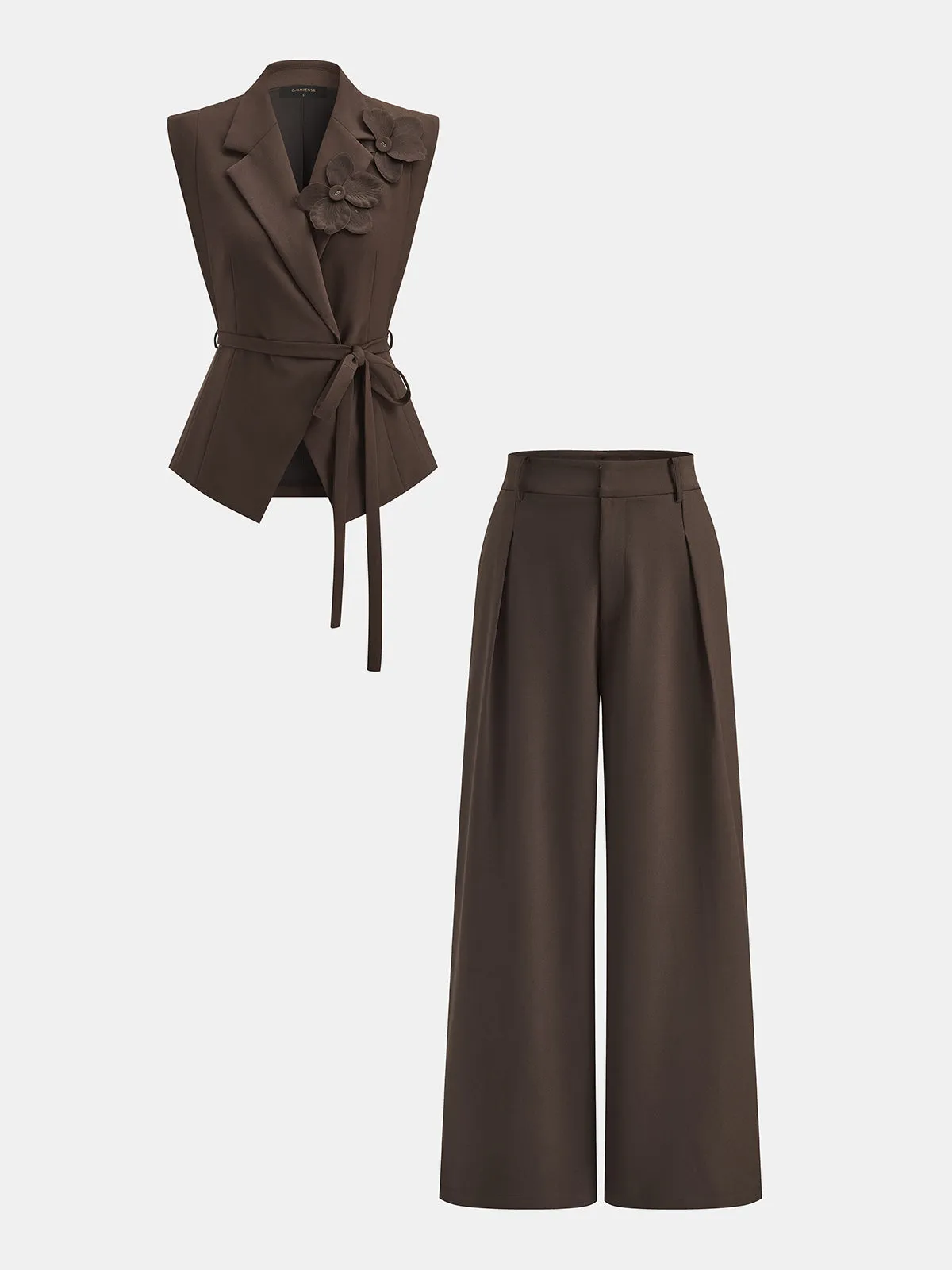 3D Flower Sleeveless Blazer & Pants Set sold by COMMENSE