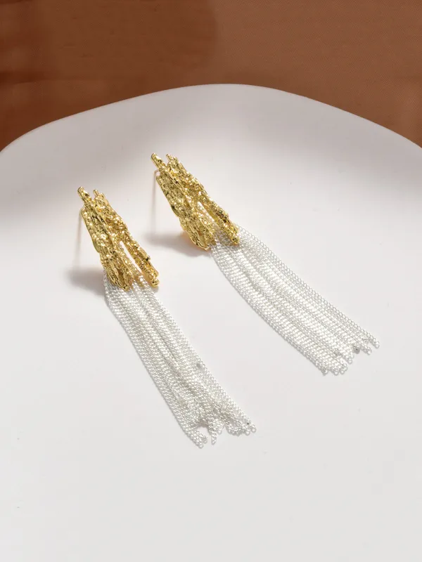 Textured Long Tassel Drop Earrings made by COMMENSE