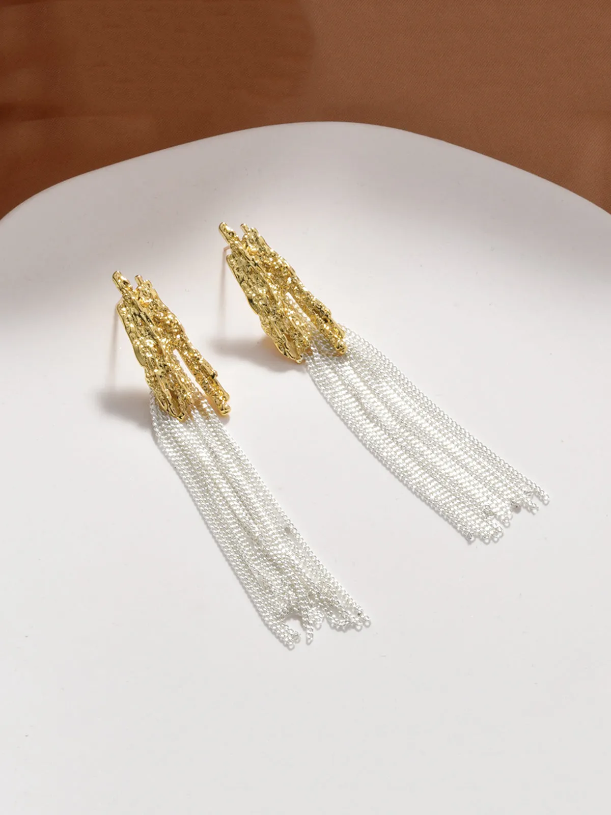 Textured Long Tassel Drop Earrings sold by COMMENSE