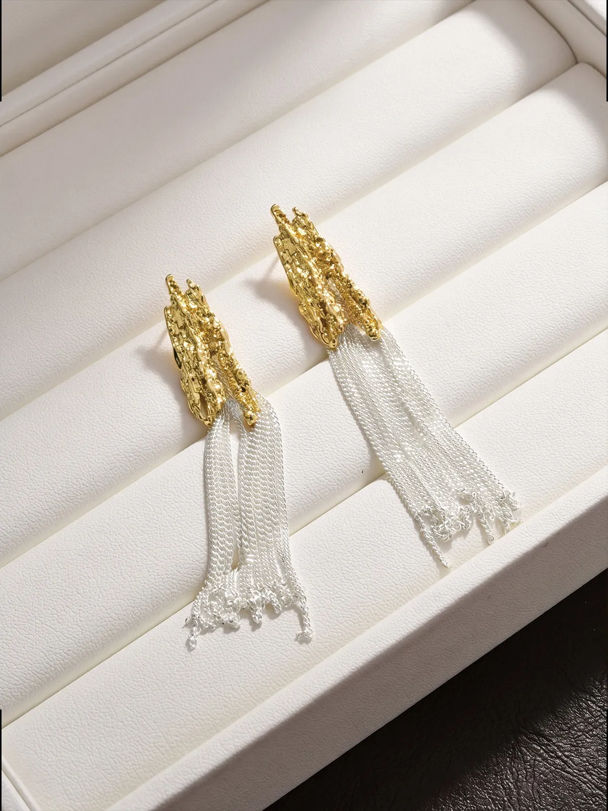 Textured Long Tassel Drop Earrings sold by COMMENSE product image thumbnail 3