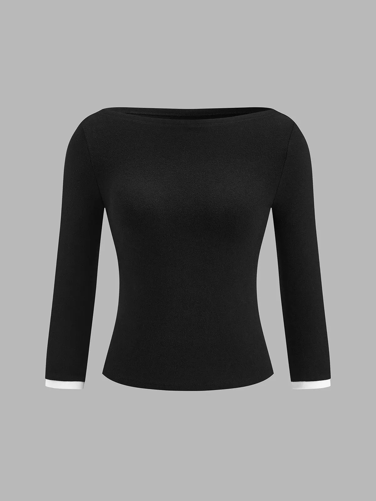 Warm‑Stretch Boat Neck 3/4 Sleeve Top sold by COMMENSE product image thumbnail 2