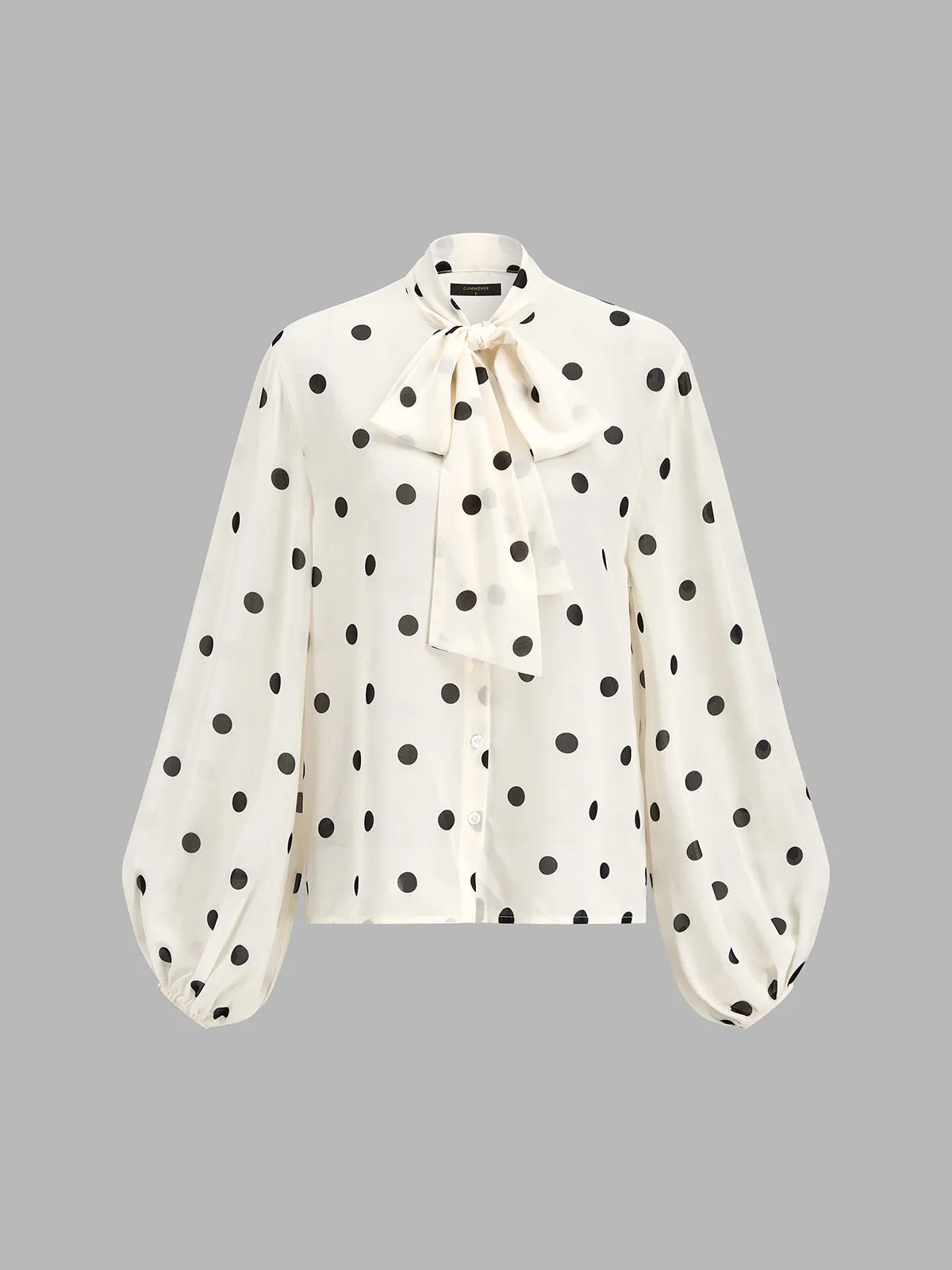 Bow Neck Polka Dot Lantern Sleeve Blouse sold by COMMENSE product image thumbnail 2