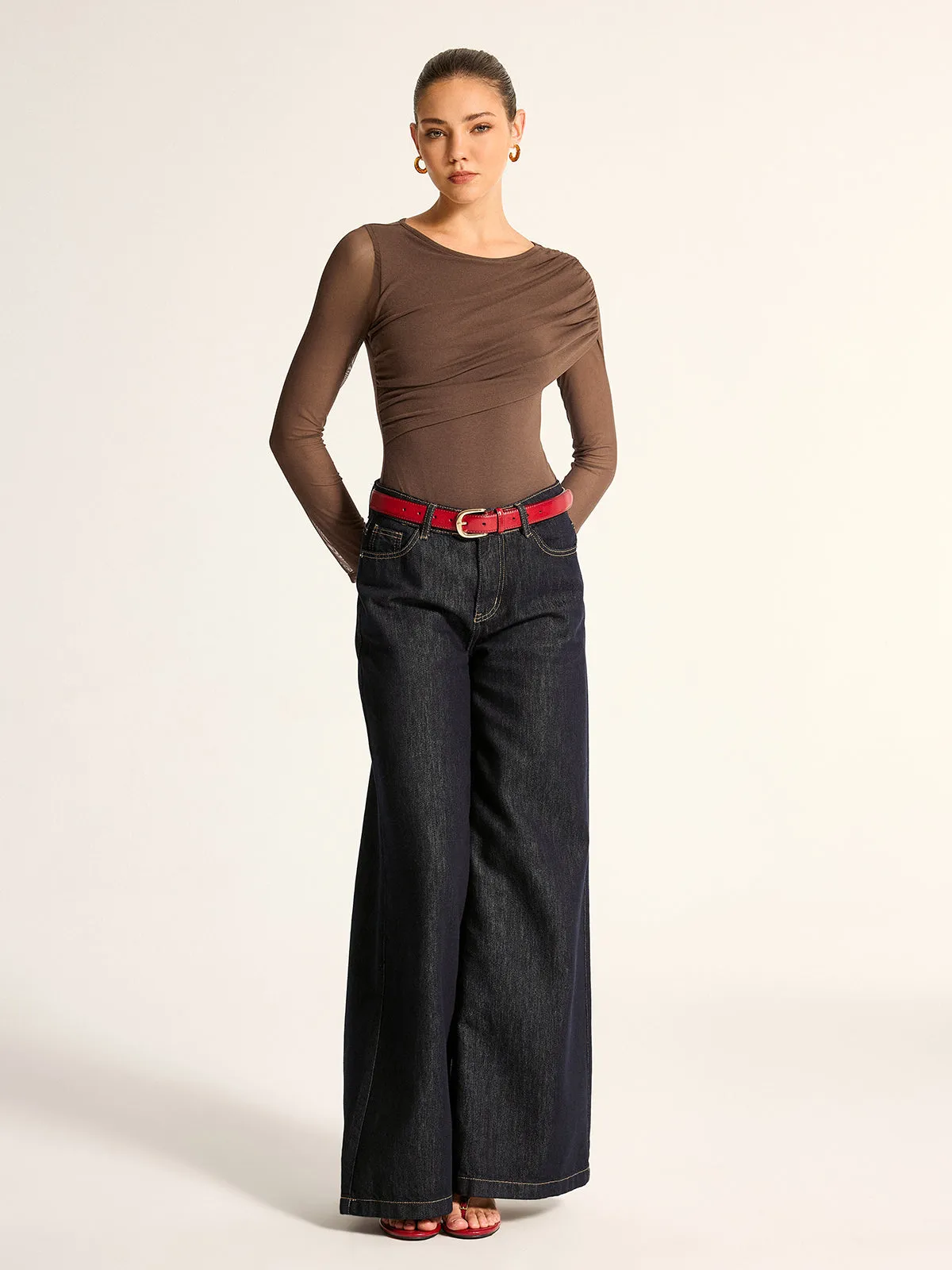 Draped Mesh Sleeve Slim Bodysuit sold by COMMENSE product image thumbnail 5