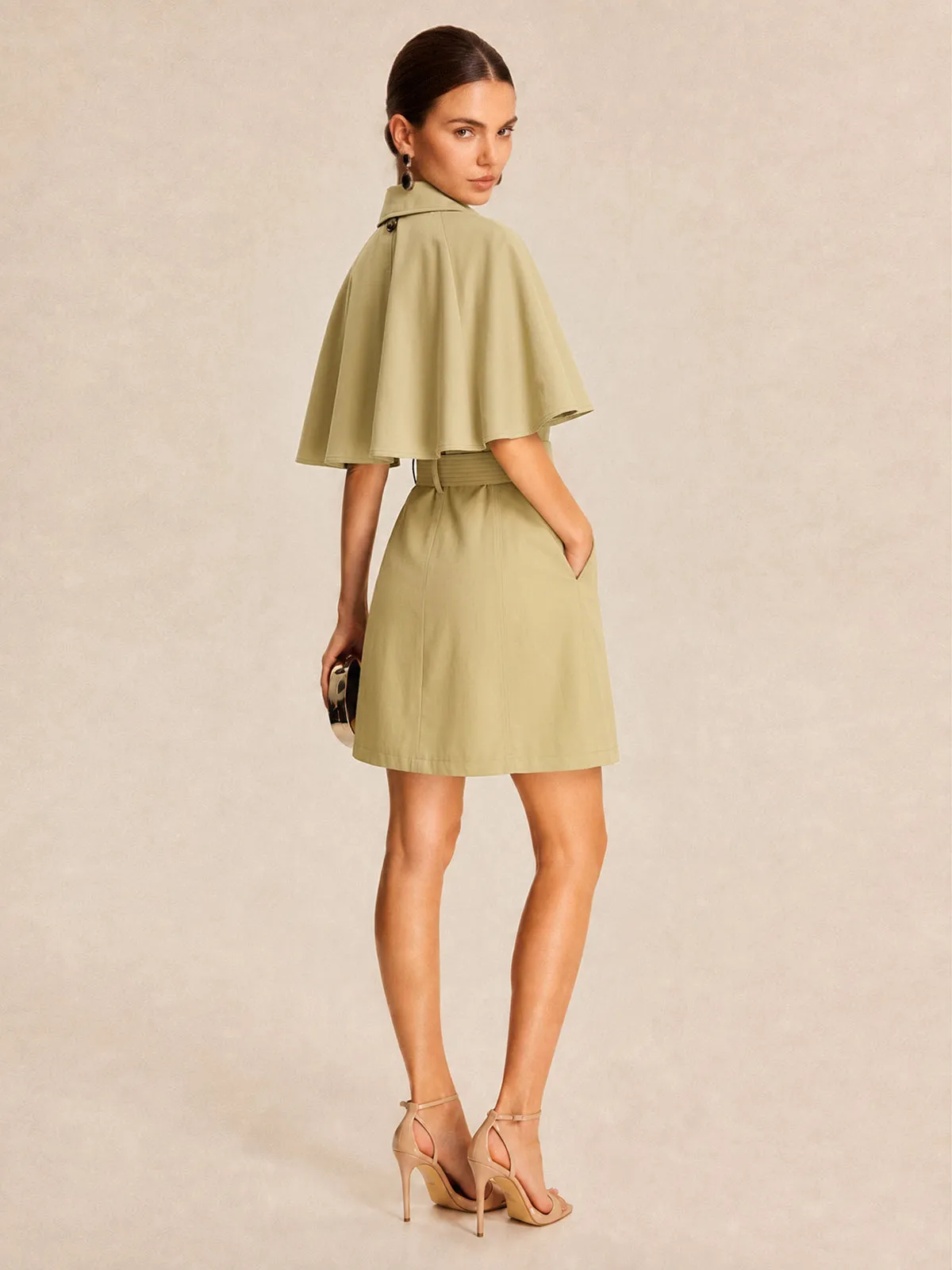 Detachable Cape Belted Trench Dress sold by COMMENSE product image thumbnail 4
