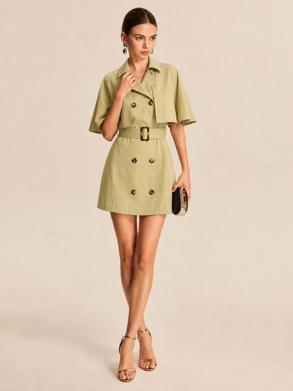 Detachable Cape Belted Trench Dress made by COMMENSE