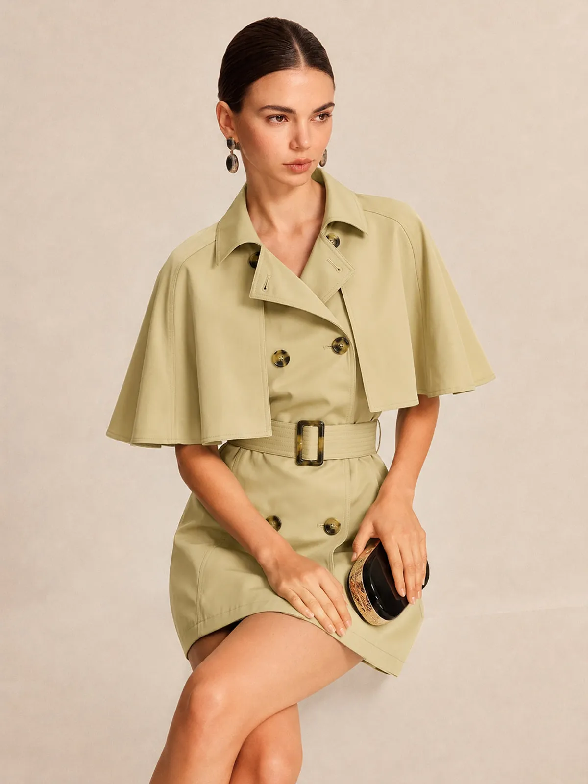 Detachable Cape Belted Trench Dress sold by COMMENSE product image thumbnail 2