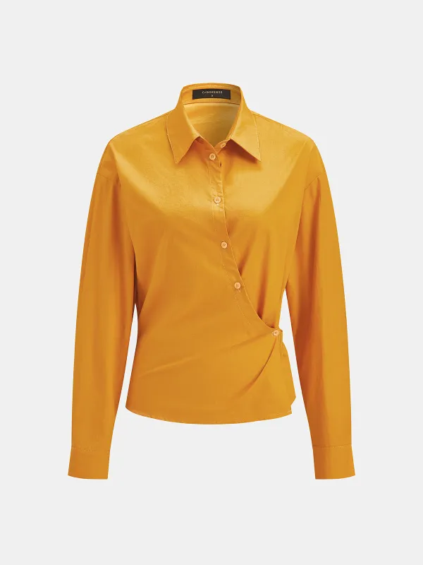 Wrap‑Style Diagonal Button Shirt made by COMMENSE