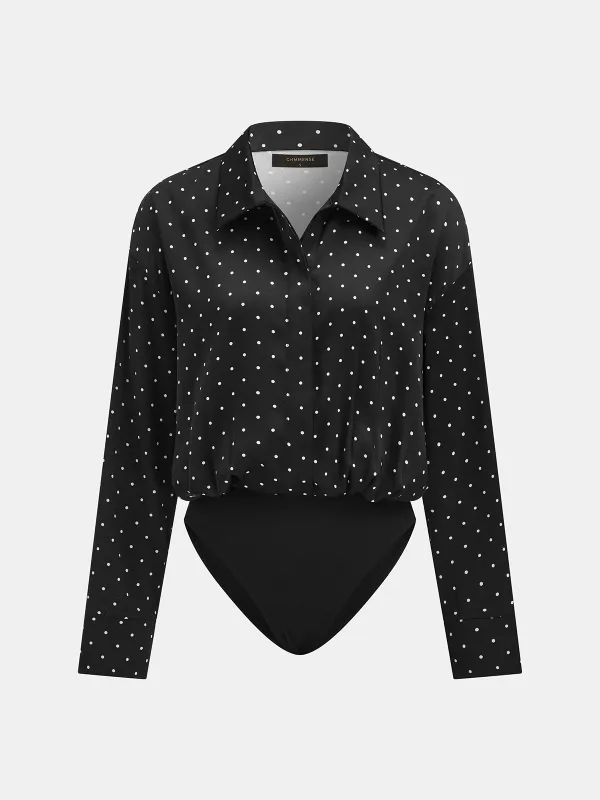 Polka Dot Collared Long Sleeve Bodysuit made by COMMENSE