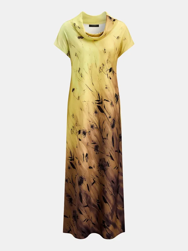 Cowl Neck Gradient Botanical Print Maxi Dress made by COMMENSE