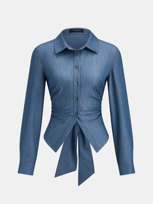 Bow‑Back Long Sleeve Shirt made by COMMENSE