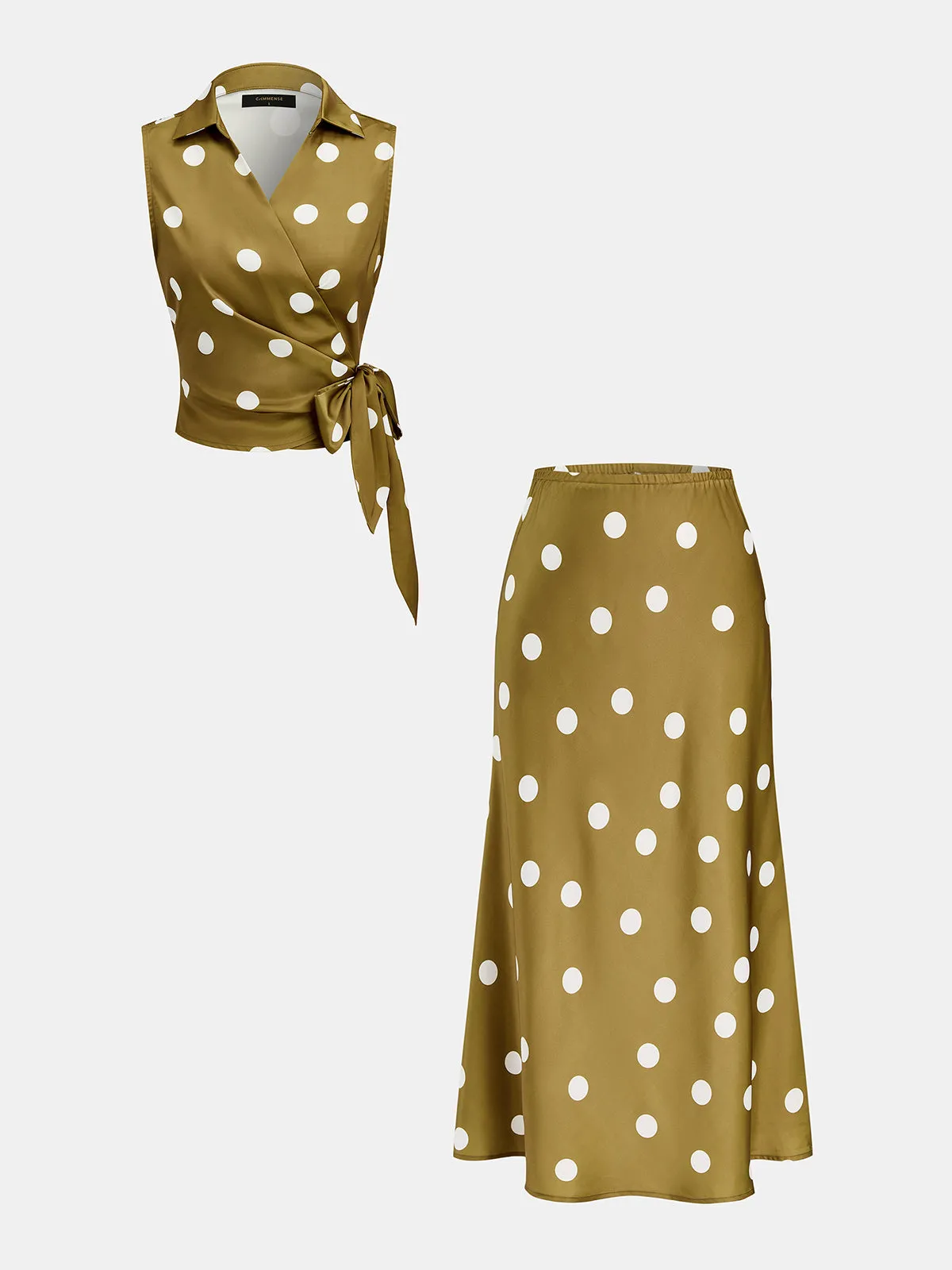 Polka Dot Satin Two Piece Skirt Set sold by COMMENSE product image thumbnail 2