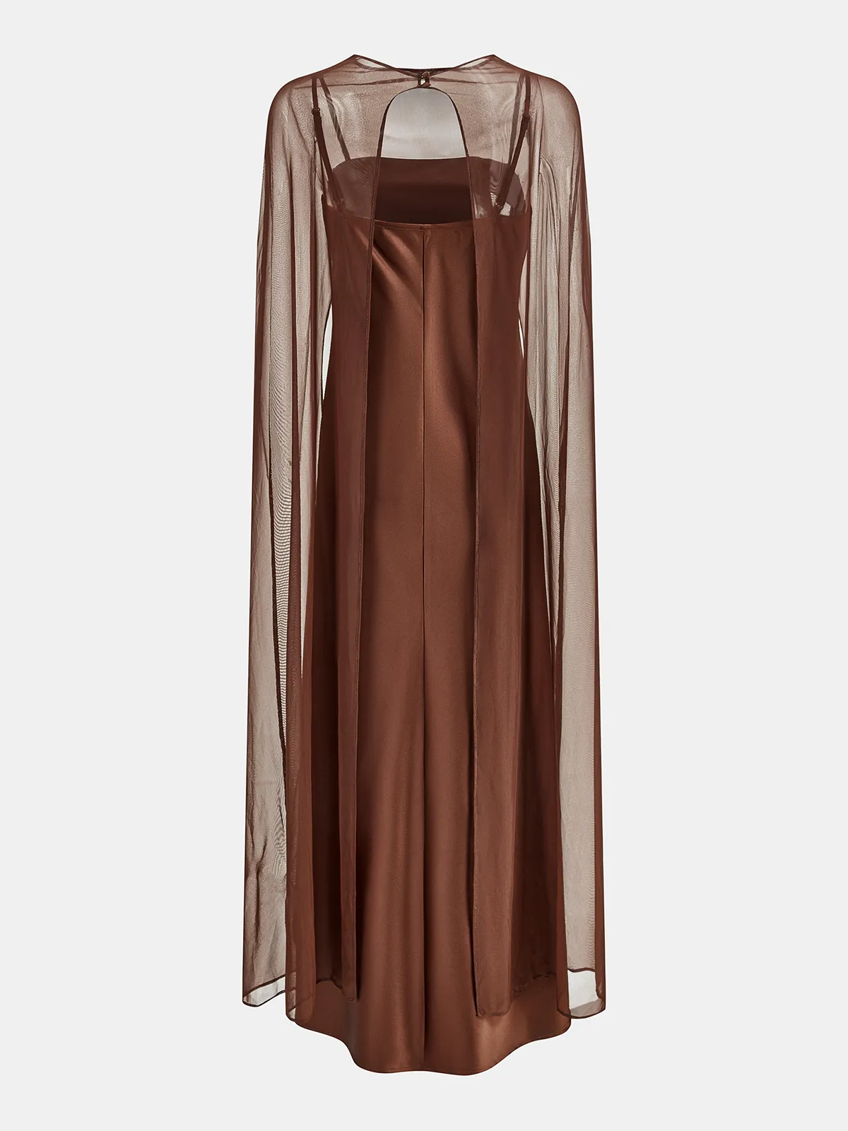 Mesh Cape Overlay Satin Slip Dress sold by COMMENSE product image thumbnail 5