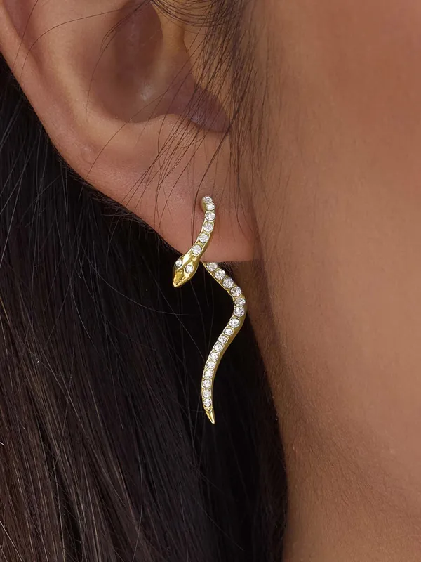 Snake Shape Crystal Drop Earrings made by COMMENSE