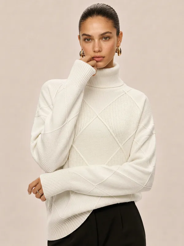 Oversized Turtleneck Diamond Knit Sweater made by COMMENSE