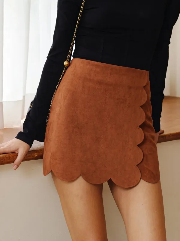 Scalloped Hem Suede Effect Skort made by COMMENSE