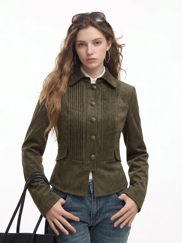 Pleated Suede Effect Cropped Jacket made by COMMENSE